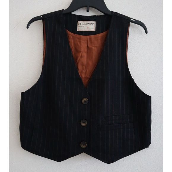 We The Free x Free People OB1653539 Women's Sz Medium Black Pinstriped Vest - Picture 1 of 7